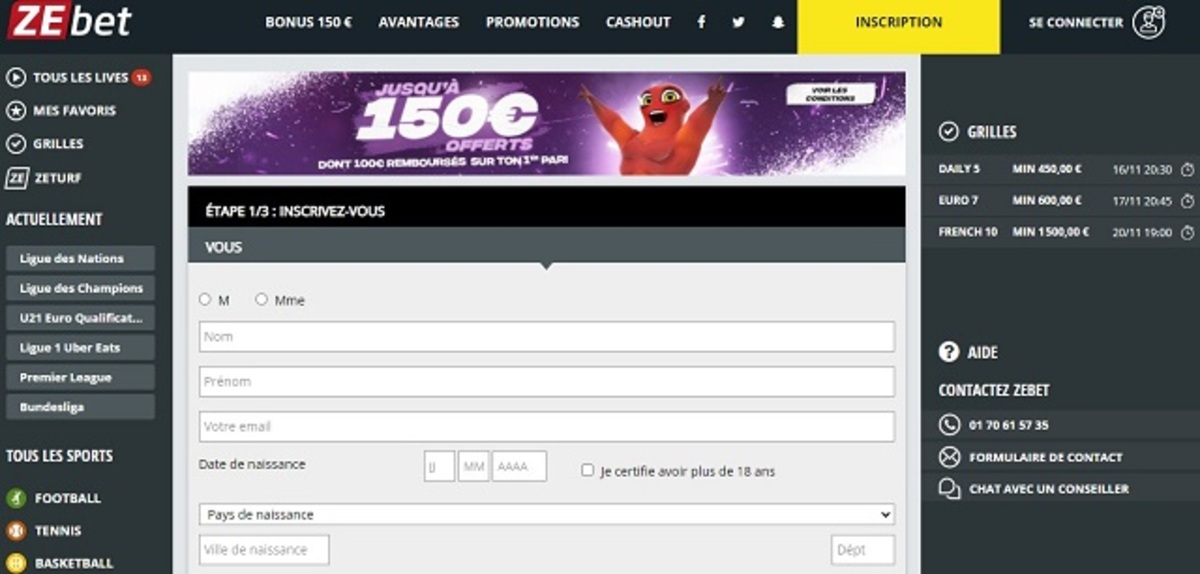 Activation de compte ZEbet: où saisir le code dédié?